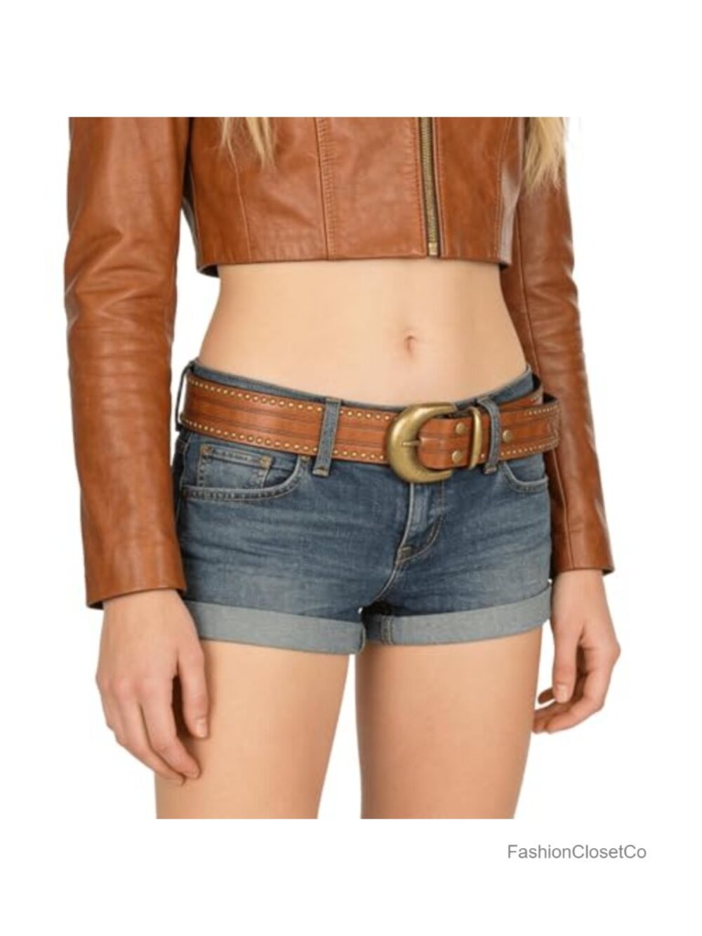Western Cowboy PU Leather Belt Adjustable Semicircle Buckle Women